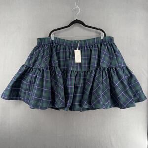 Chelsea Reece Plaid Holiday Mini Skort 28 Tiered Skirt Blue Green Heritage Print